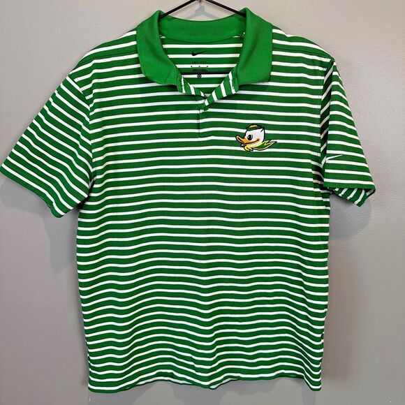 Nike Dri-Fit Oregon Ducks Green Stripe Polo Womens Medium - Picture 1 of 4
